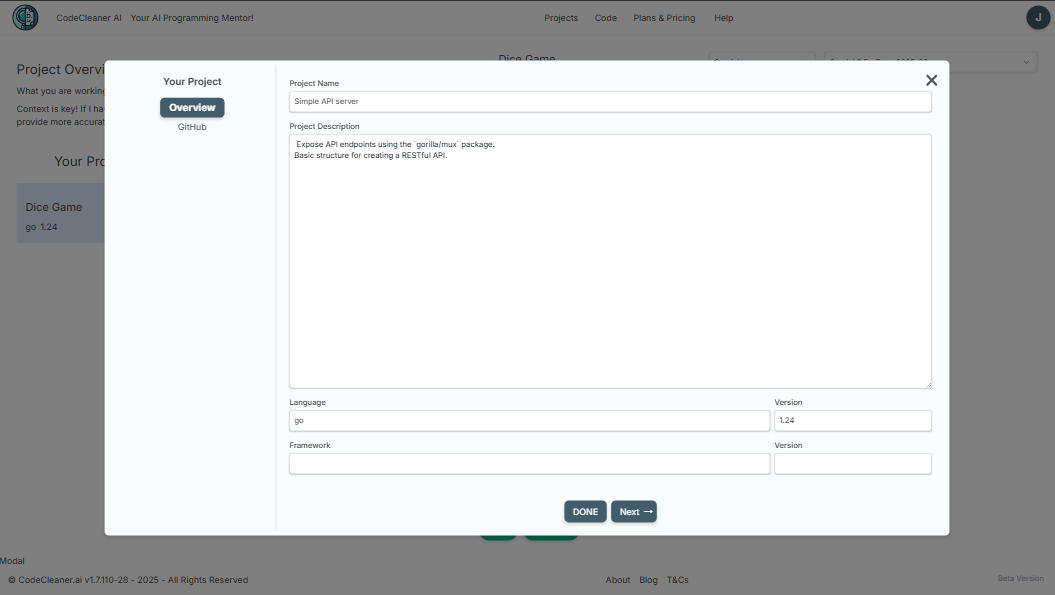 Add Project screen