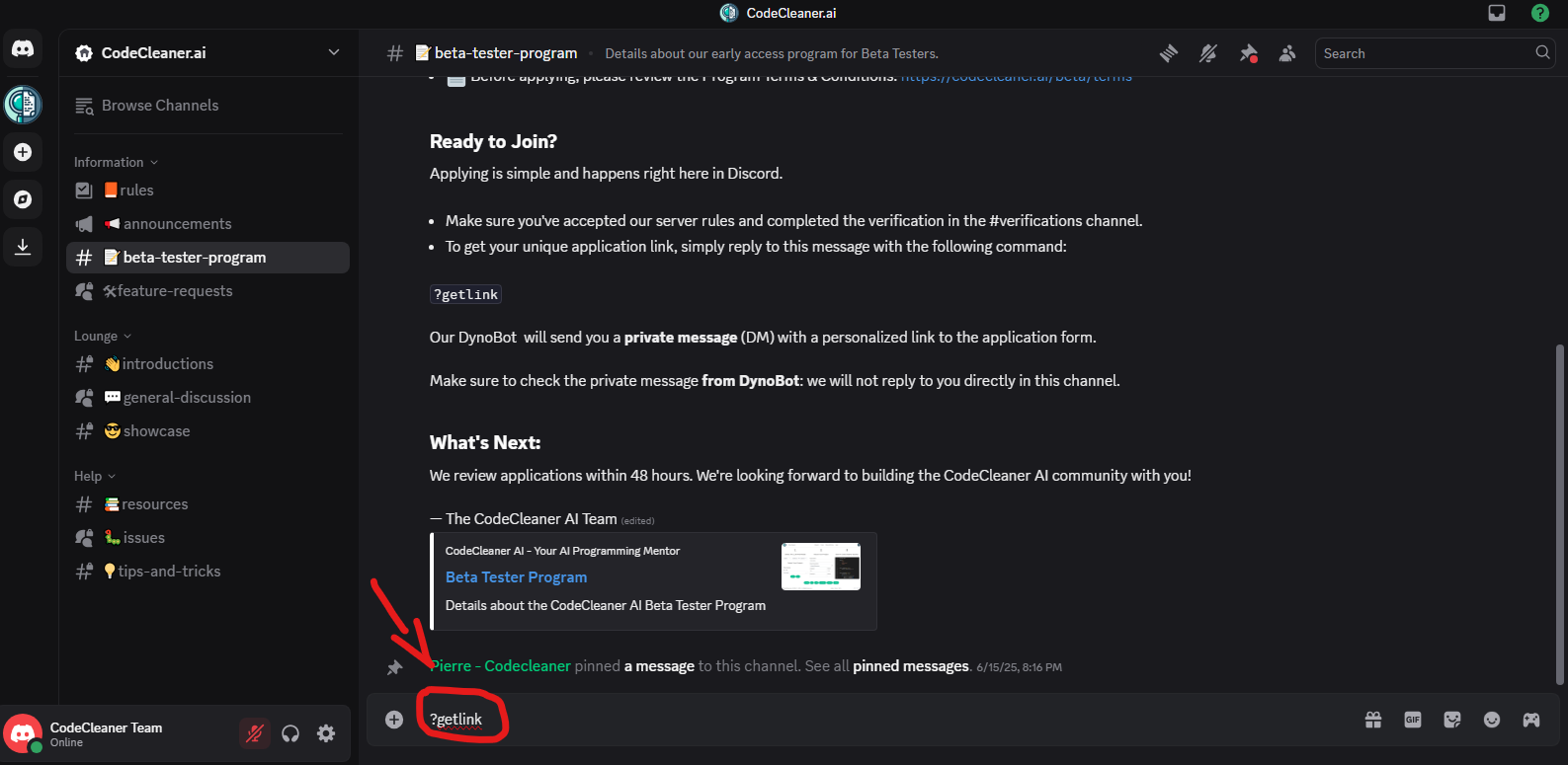 Discord-get-link-beta-tester-program